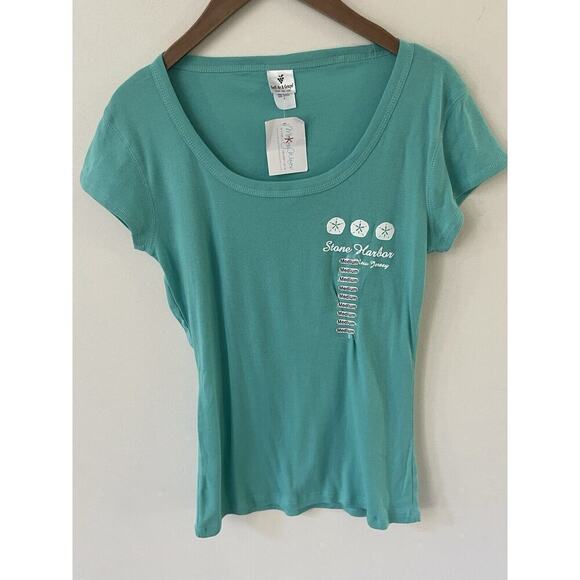 Making Waves Womens Size Small Stone Harbor 100% Cotton Aqua Beach T- Shirt Tee - Picture 1 of 9